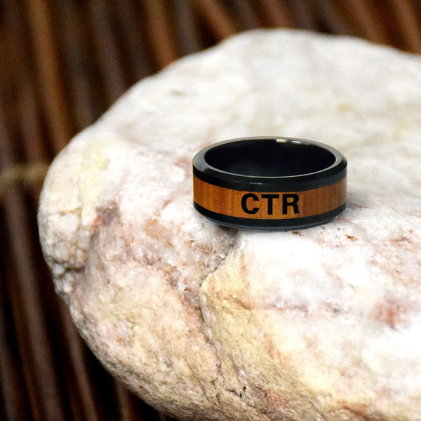 Frontier CTR Ring - Ceramic with Wood inlay