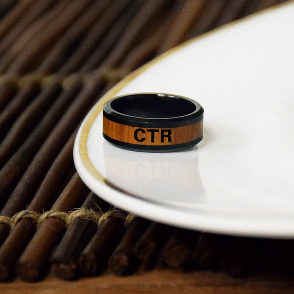 Frontier CTR Ring - Ceramic with Wood inlay