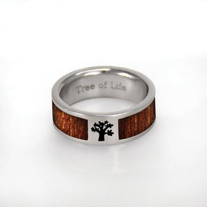 Tree of Life Ring - Stainless Steel with Wood Inlay (engravable)